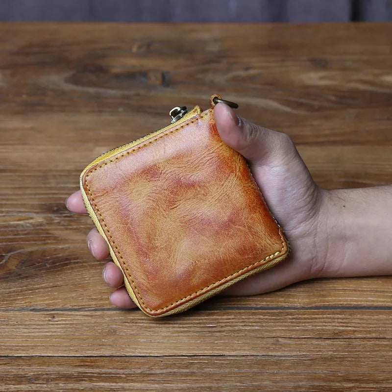 Original Retro Cowhide Coin Purse | Genuine Leather Zipper Wallet Luxegan