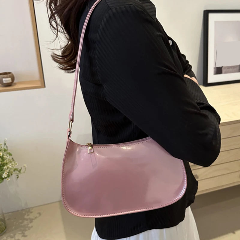 Women's Retro Solid Color PU Leather Shoulder Bag Handbag