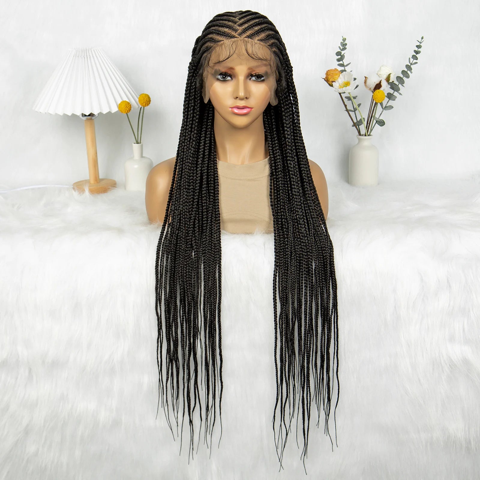 HD Lace Front Knotless Box Braids Wig | Cornrow Detail & Baby Hair Luxegan