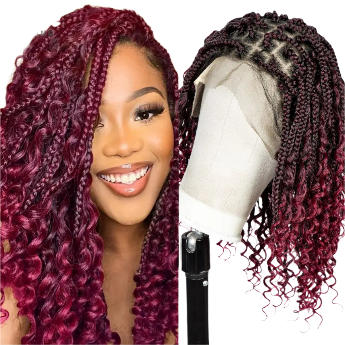 Knotless Box Boho Braided Wig with Curly Ends | Short Bob Style | Full Lace Synthetic Wig for Black Women Luxegan