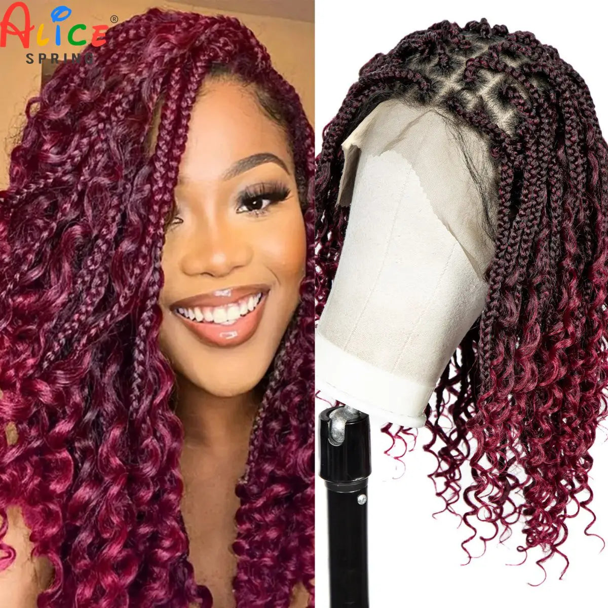 Ombre Boho Knotless Braids Bob Wig with Curly Ends | Full Lace Luxegan