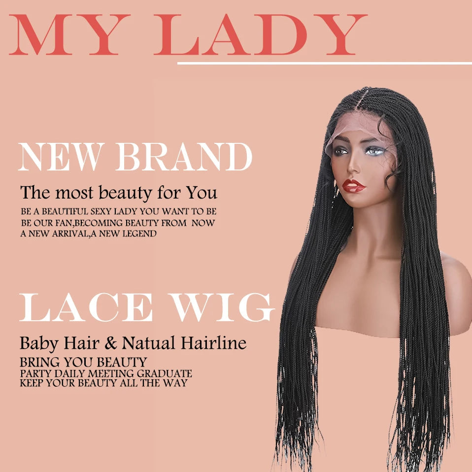 30" Box Braids Lace Front Wig | Baby Hair | Afro Synthetic Braids | Black Women Luxegan