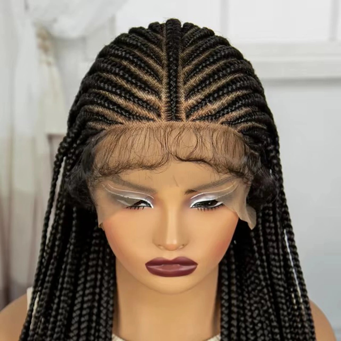 36" Straight Cornrow Knotless Braids Wig | Full Lace | Baby Hair Luxegan