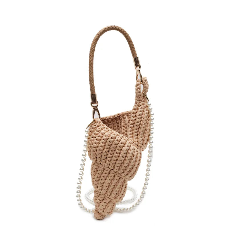 Hand-Woven Shell Bag | Luxury Pearl Chain Crossbody Purse Luxegan
