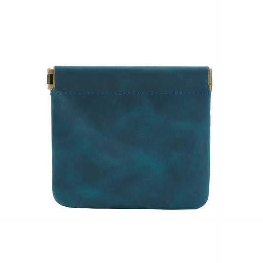 Genuine Leather Small Coin Purse & Card Holder | Sophisticated Crazy Horse Cow Leather Storage Bag | Elegant Retro Key Case with Automatic Buckle Closure | Luxury Minimalist Unisex Pouch (Model 18L-112) Luxegan