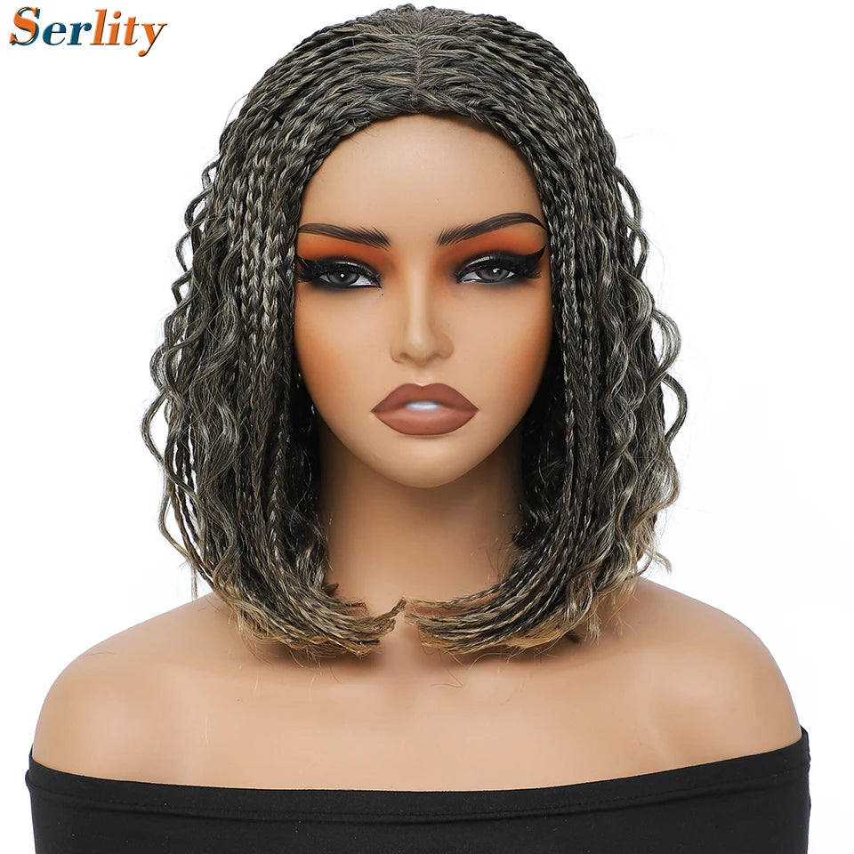 New Style Bob Box Braided Wigs For Black Women 12inches Synthetic Box Braids Crochet Hair Wigs On Sale Clearance Short Black Wig Luxegan