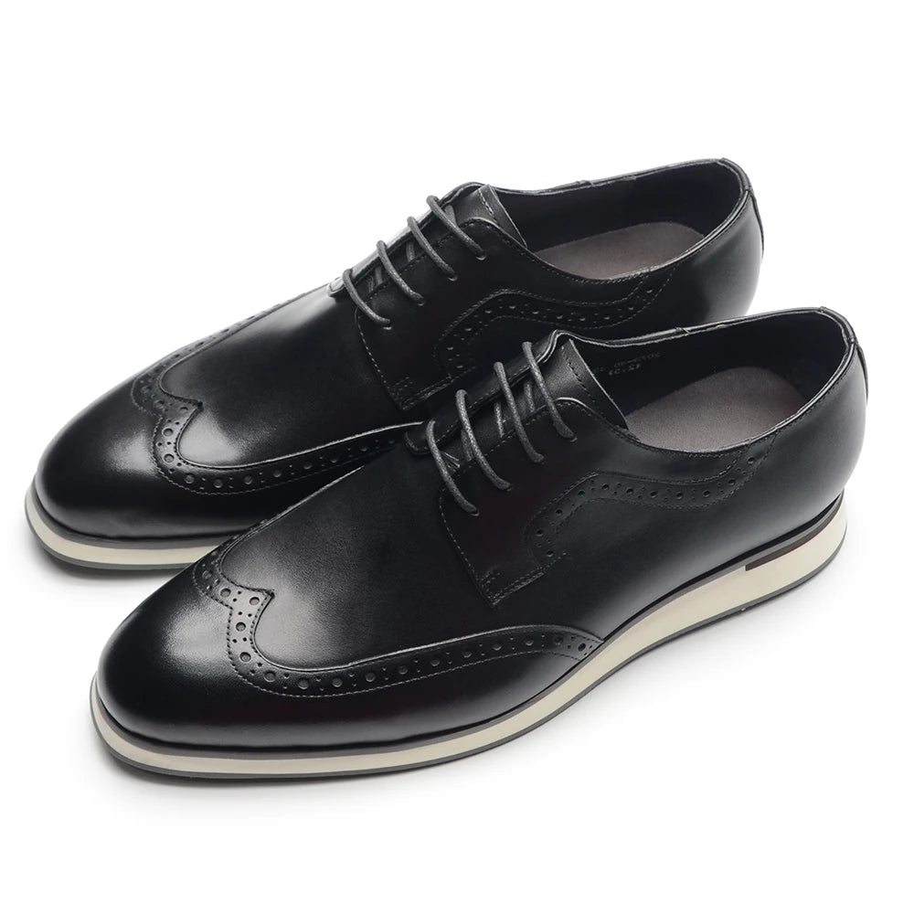 Luxury Men's Real Cow Leather Three-Color Wingtip Derby Shoes | Top Designer Original Casual Sneakers (Breathable) Luxegan