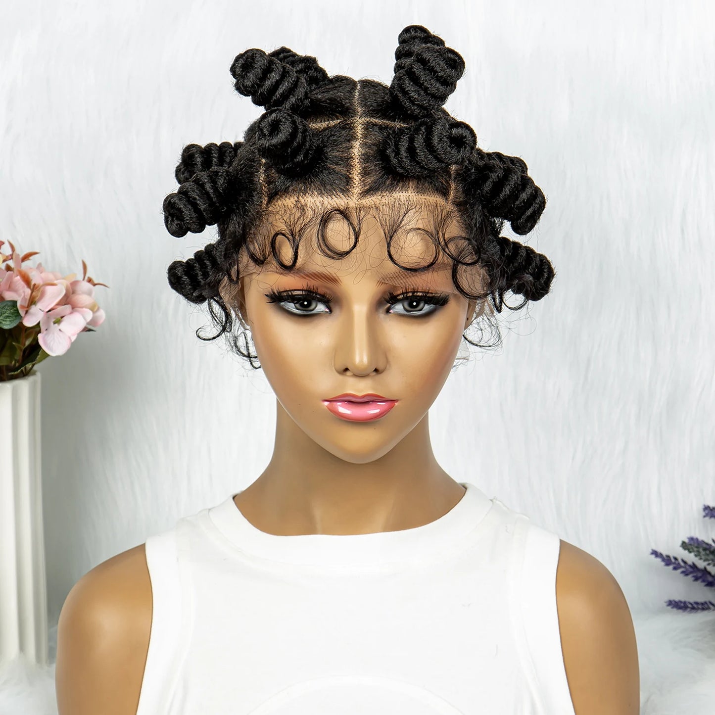 KIMA Bantu Knotless Braids Wig with Twist Buns | Full Lace Braiding Hair Luxegan