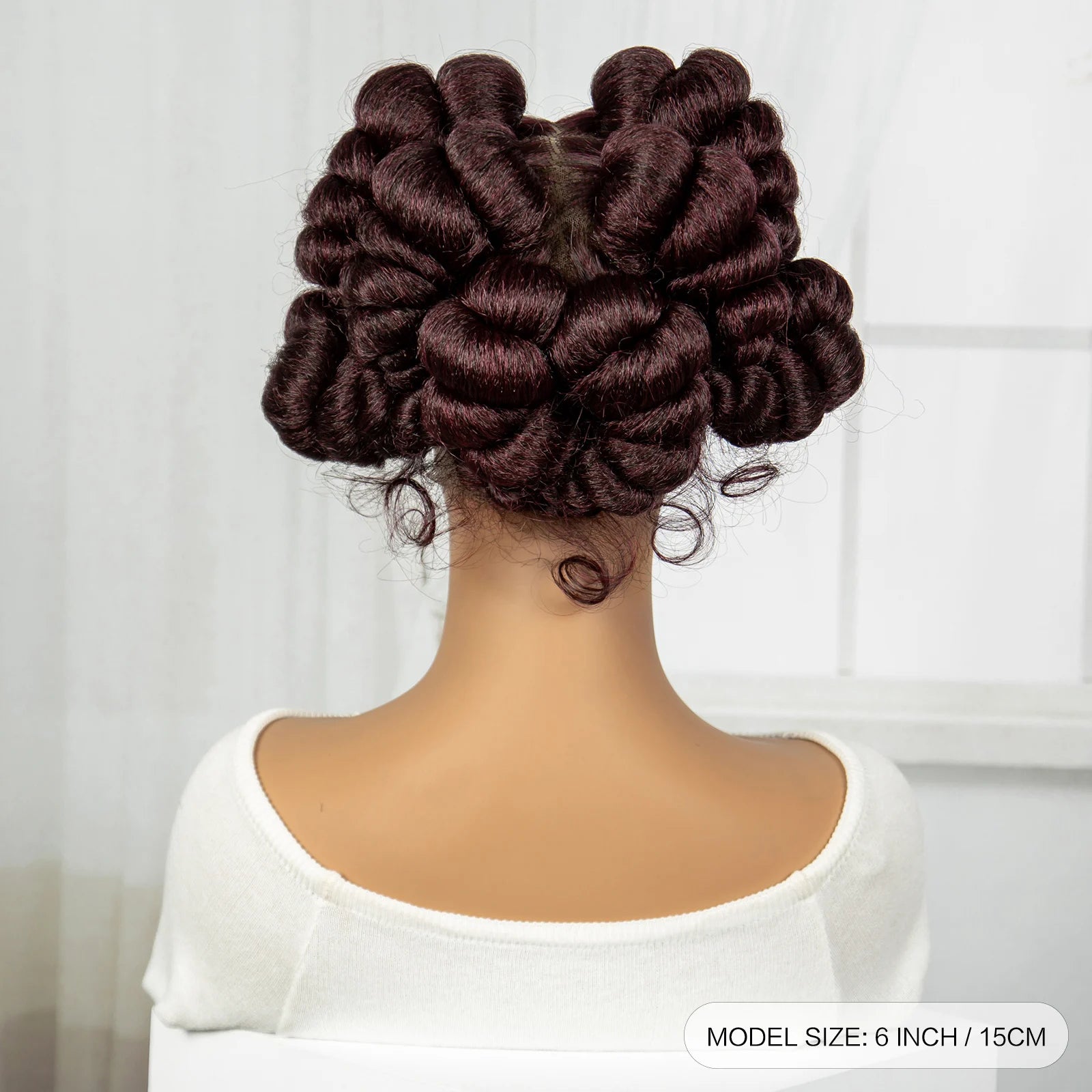 Short Cute Burgundy Bantu Knotless Braids Wig | Full Lace Handmade Luxegan