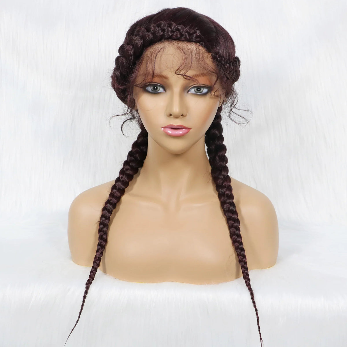 24" Dutch Cornrow Box Braid Wig | Lace Front Synthetic Wig with Baby Hair | Afro Wig for Black Women | High-Temp Fiber Luxegan