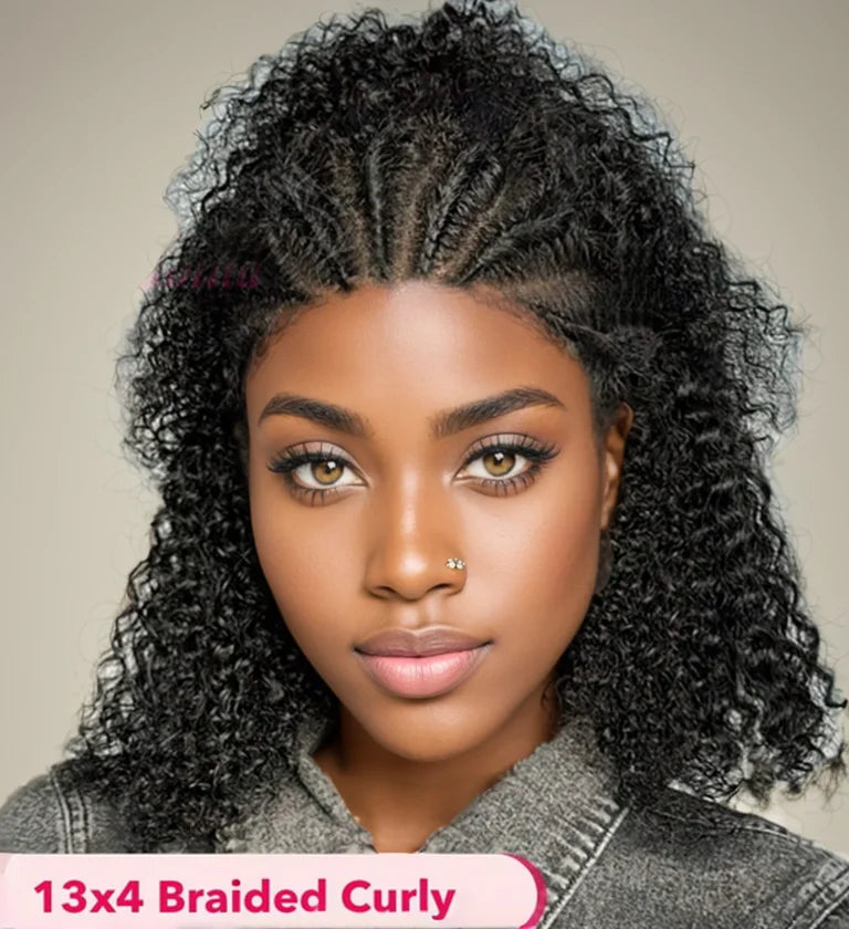 13x4 Human Hair Deep Curl Locs Wig | Knotless Braided Bob | 210 Density | Remy Mongolian Hair Luxegan
