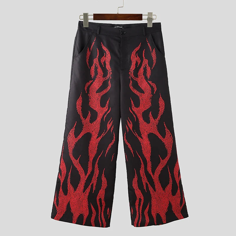 Printed Graffiti Design Trousers | Sophisticated Mid-Waist Wide-Leg Silhouette | Elegant "Full-Length" City Walk Pantalons | "Dignified" Patchwork Leisure Bottoms for Radiant Versatile Styling Luxegan