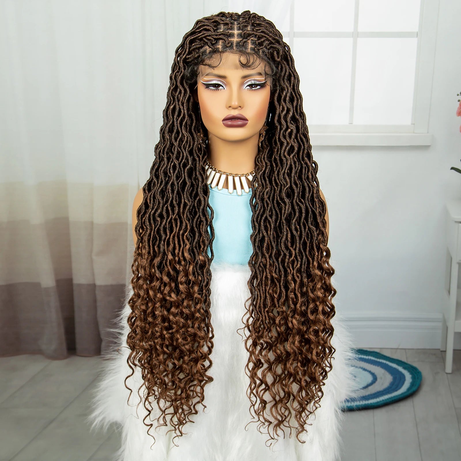 32" Water Wave Dreadlocks & Knotless Braids Wig | Lace Front | Baby Hair Luxegan