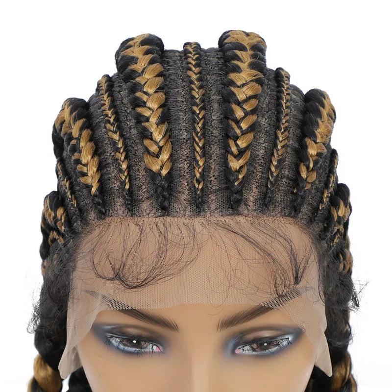 36" Cornrows & Faux Locs Braided Wig | Jumbo Box Braids | Full Lace | Synthetic Hair | Black Women
