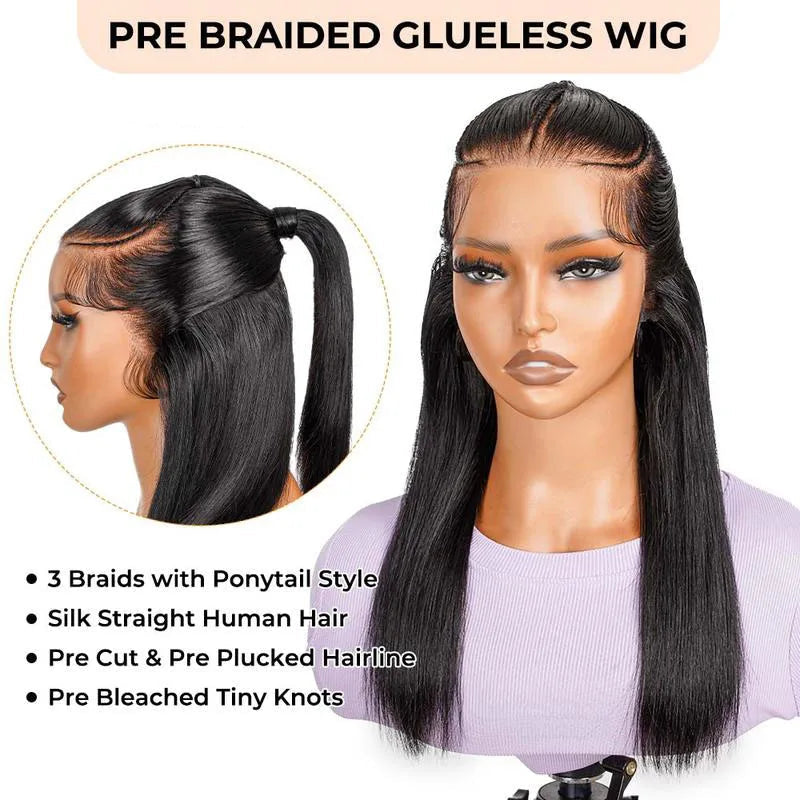 Pre-Braided Half Up Half Down & Ponytail Wig | 13x4 Lace Frontal | Pre-Plucked & Pre-Cut | Ready-to-Go Synthetic Braided Wig Luxegan