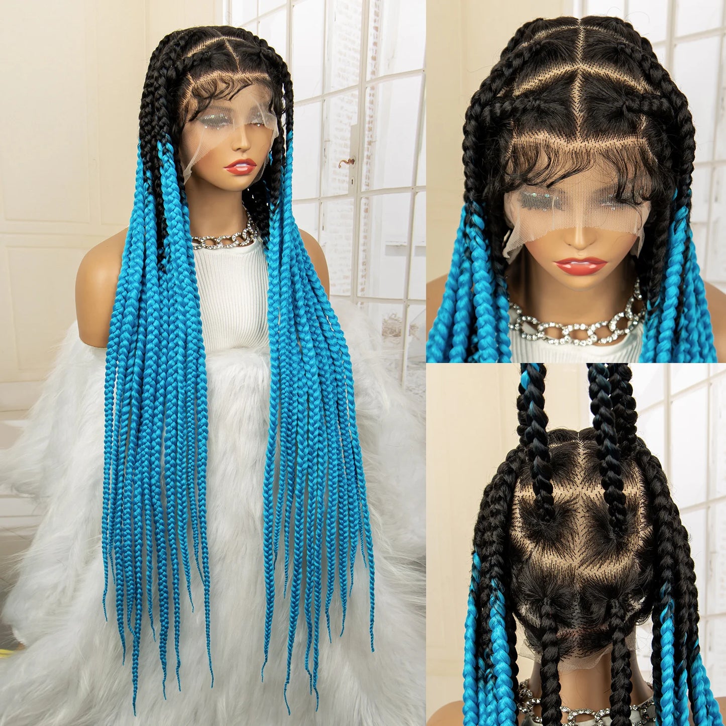 36" Big Knotless Box Braided Full Lace Wig | Cornrow Braiding Wig | Baby Hair | Synthetic Braids | For Women