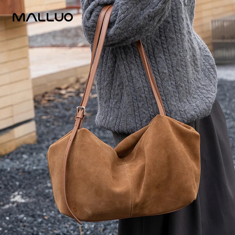 Women’s Suede Genuine Leather Shoulder Bag | Frosted Cowhide Crossbody Handbag | Luxury "Lazy Style" Designer Commuter Tote (Model 6131) Luxegan
