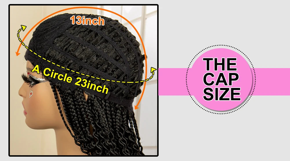 Short 14" Bob Braided Wig | Curly Knotless Box Braids | Synthetic Machine Made Wig | For Black Women - Luxegan