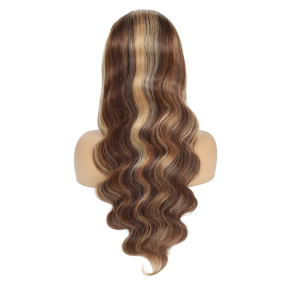 180% Density Ombre Highlight Body Wave Human Hair Wig | HD Transparent Lace Front Luxgan