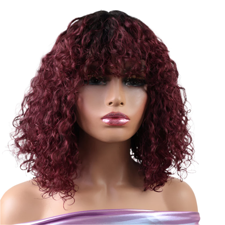 Rebecca Ombre Brown Curly Wig with Bangs | Loose Deep Wavy Brazilian Remy Human Hair Luxegan