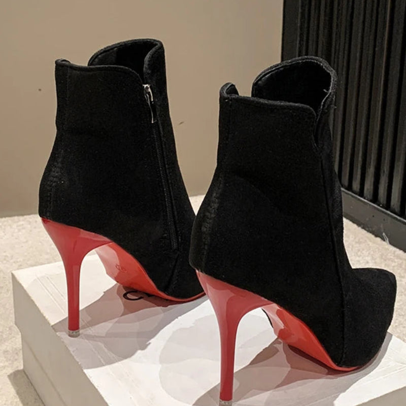 10cm Winter Stiletto Ankle Boots | Sophisticated Warm Black Flock Fashion Boots | Elegant "Handmade Zipper" Silhouette | "Dignified" Round Toe Footwear for Radiant Versatile Styling in Super Big Sizes 47–50 Luxegan