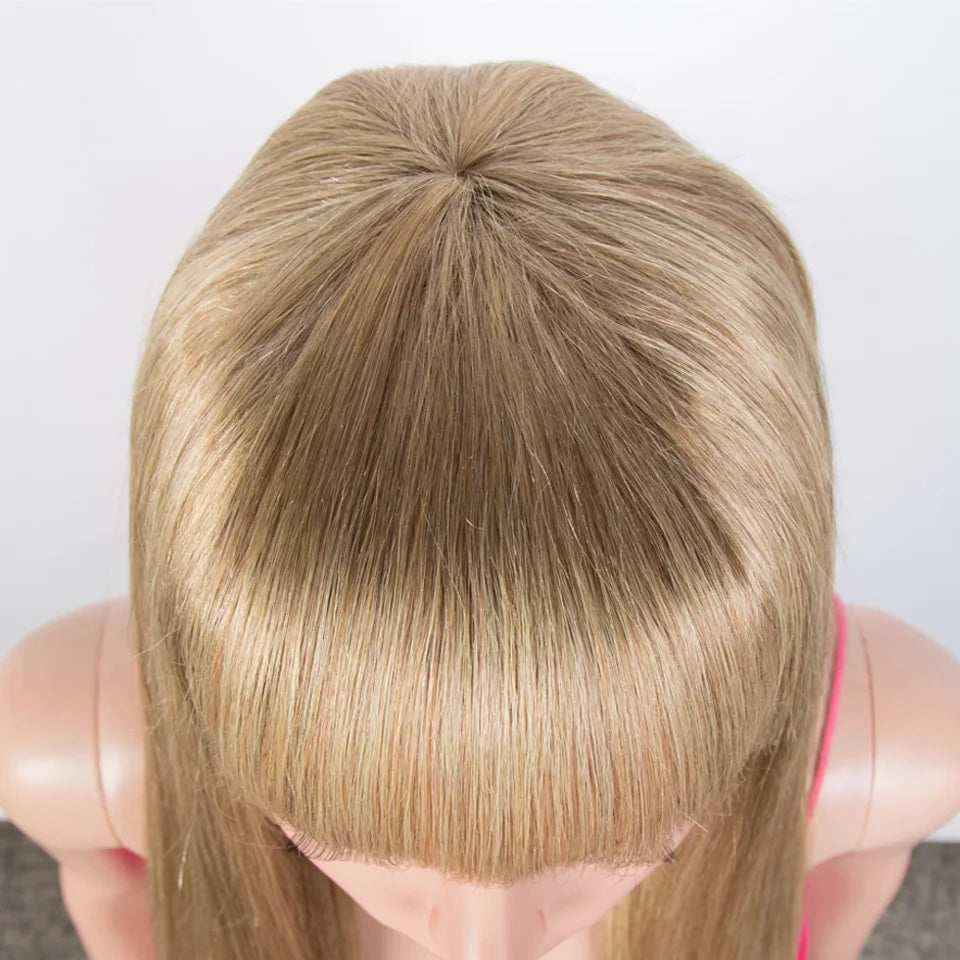 Honey Blonde Highlight Bob Wig | Straight Human Hair with Bangs Luxegan