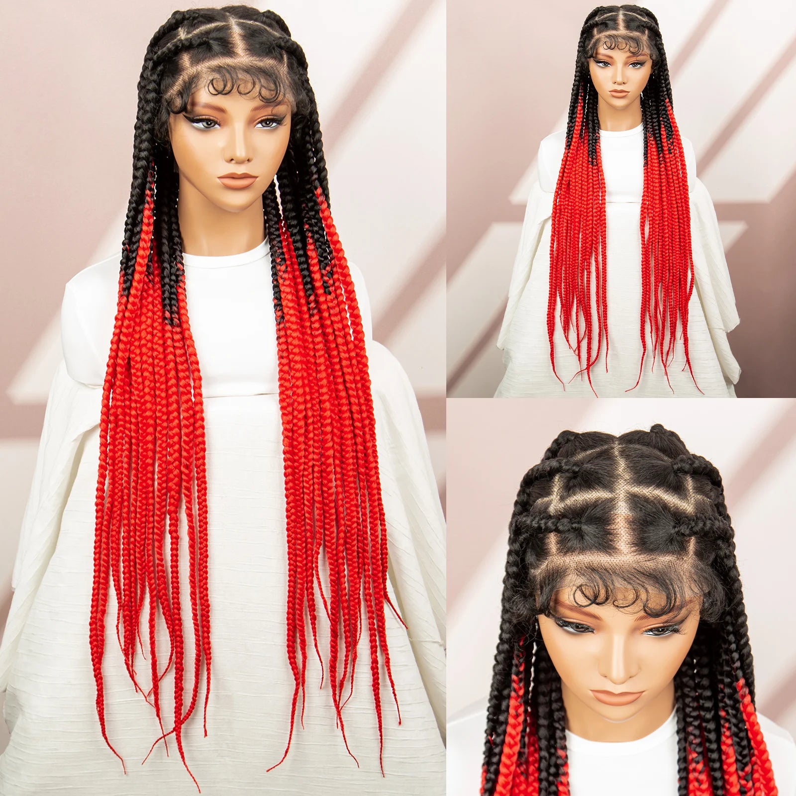 36" Orange Knotless Box Braids Wig | Transparent Full Lace | Baby Hair Luxegan