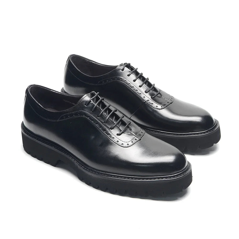 Designer Luxury Platform Oxfords for Men | Cow Suede Genuine Leather Black & Blue Casual Sneakers (Height Increasing) Luxegan
