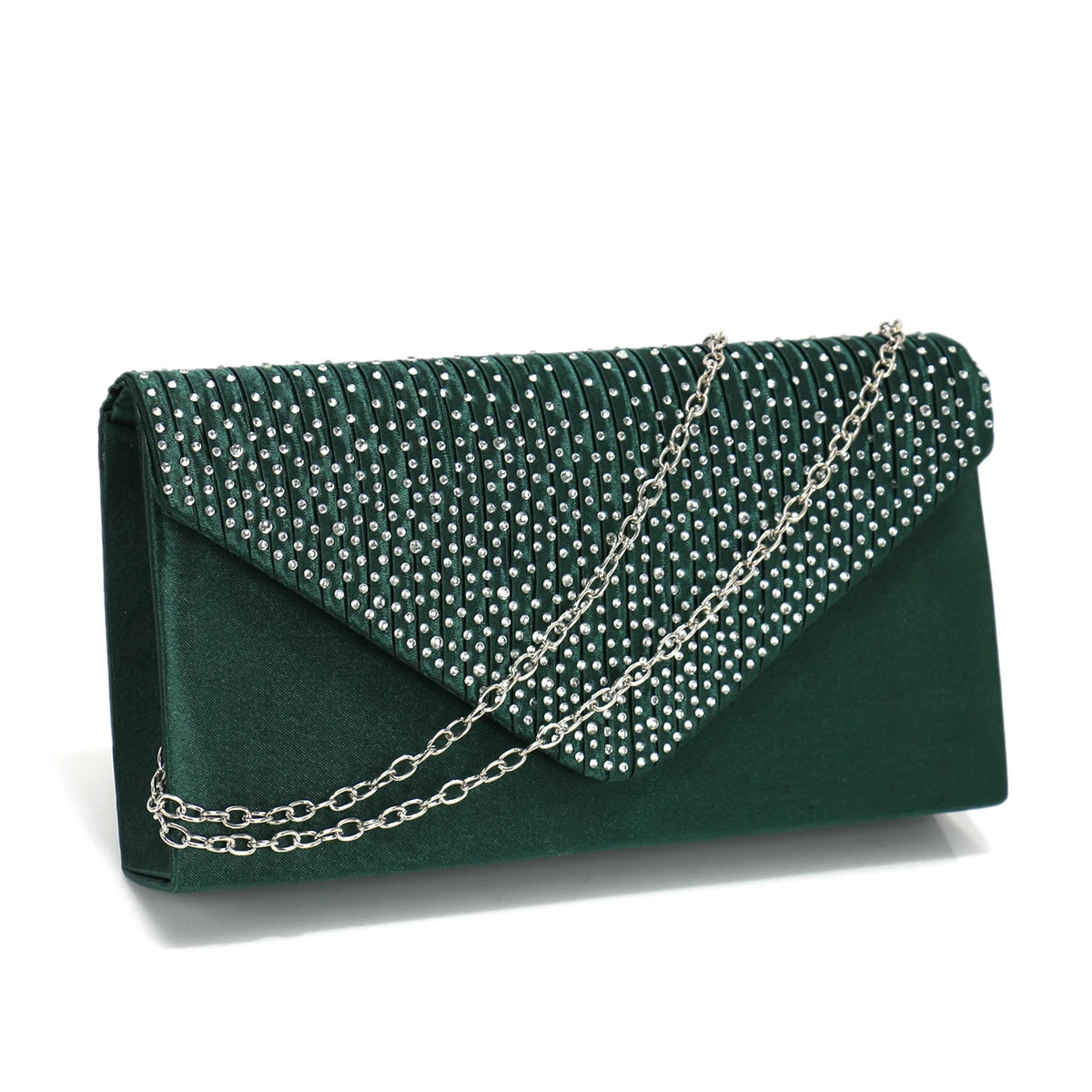 Satin Rhinestones Envelope Clutch | Hard Glitter Diamonds Chain Evening Purse Luxegan