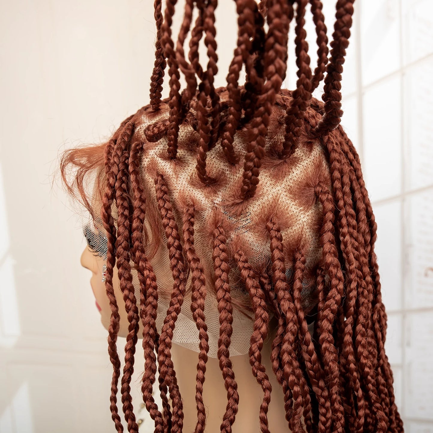 36" HD Full Lace Box Braided Wig | Ginger Color #350 | Lace Frontal Braids | Baby Hair | Synthetic Hair Wig