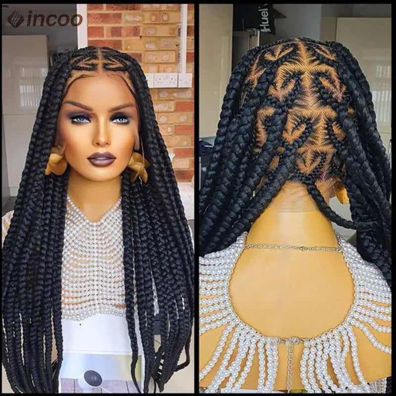 36" Heart Box Braids Wig | Cornrow Accents | Full Lace | Clearance Sale! Luxegan
