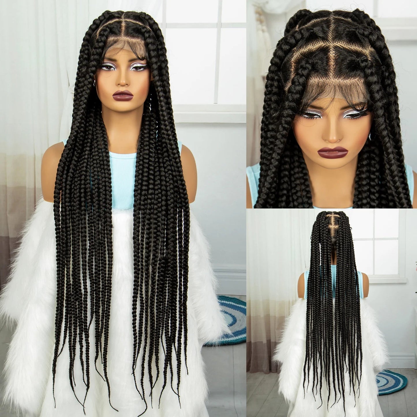 36" Purple Knotless Box Braids Wig | Transparent Full Lace | Baby Hair | Synthetic Luxegan