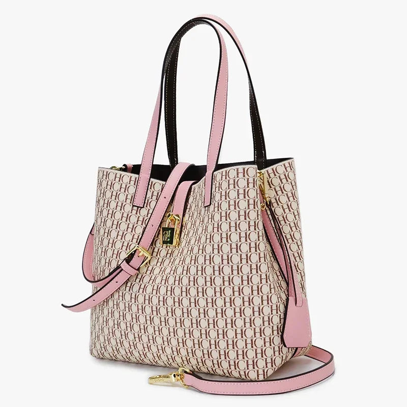 Elegant Letter-Print Bucket Bag | Soft Large Capacity Shoulder Handbag Luxegan