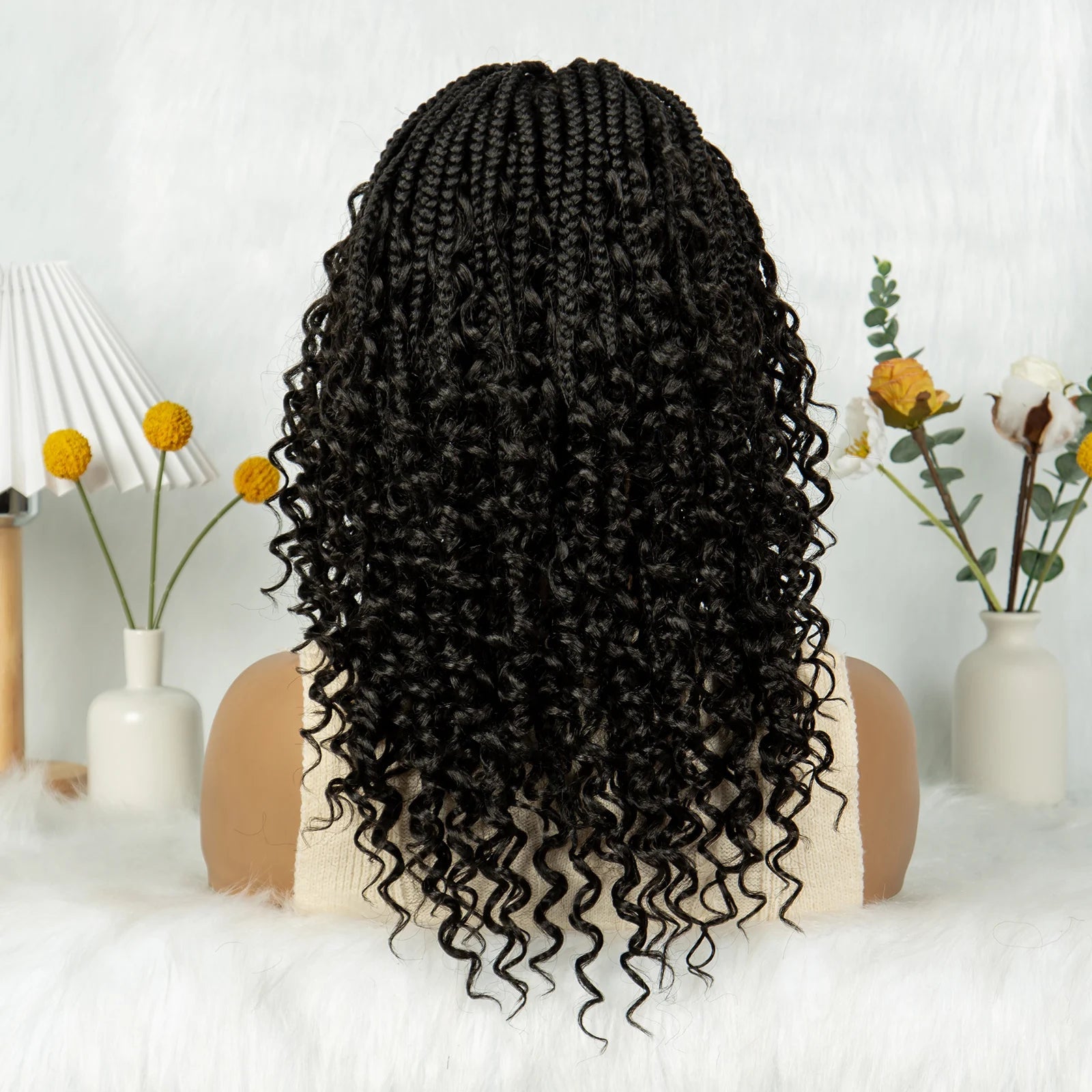 Short Bohemian Box Braids Wig | Full Lace | Curly Ends | Baby Hair | Synthetic Boho Wig Luxegan