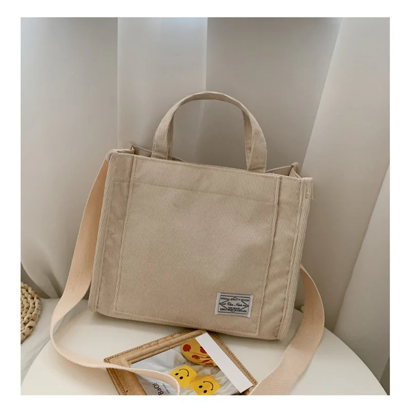 Velvet/Corduroy Casual Tote | Soft Large Capacity Simple Square Handbag Luxegan