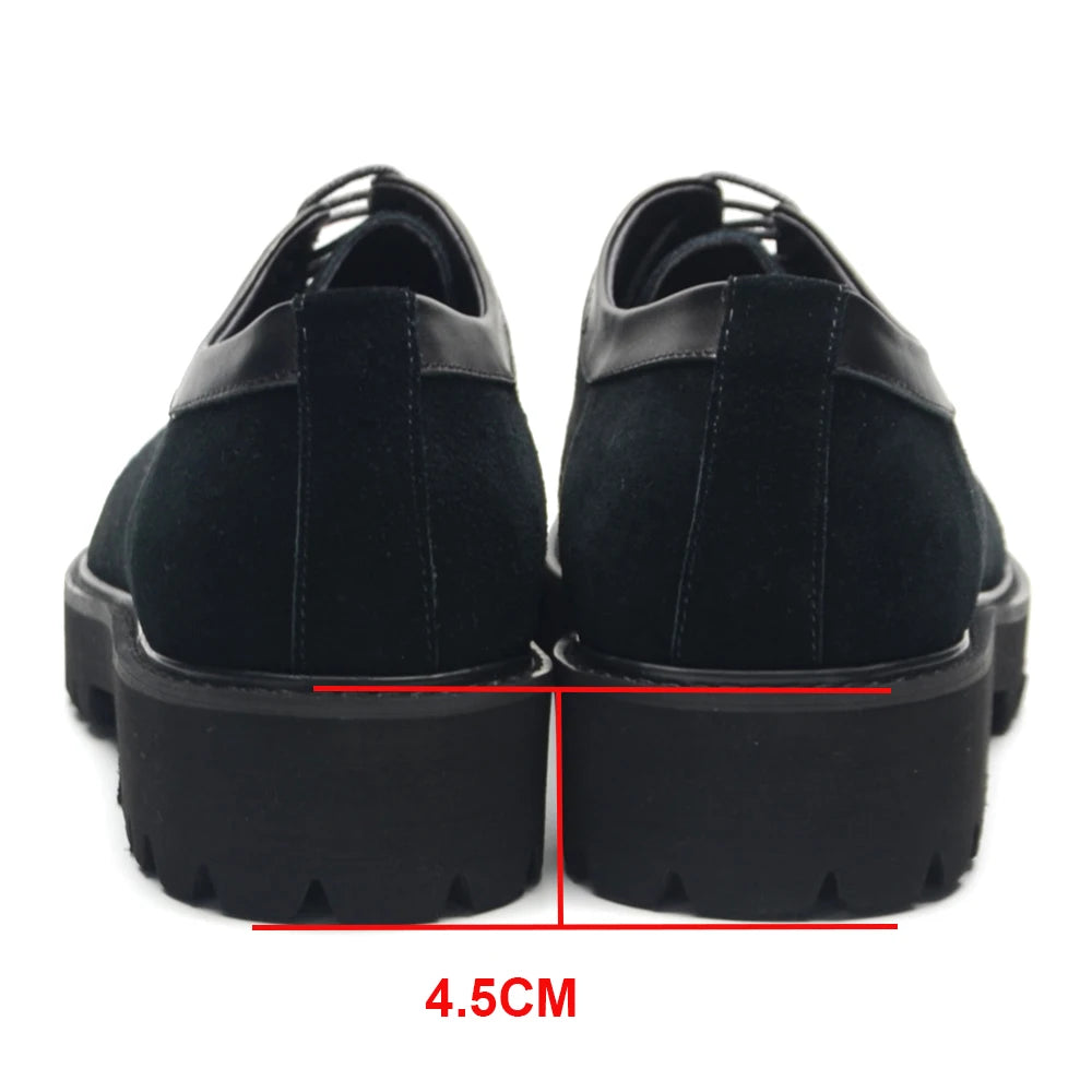 Designer Luxury Platform Oxfords for Men | Cow Suede Genuine Leather Black & Blue Casual Sneakers (Height Increasing) Luxegan