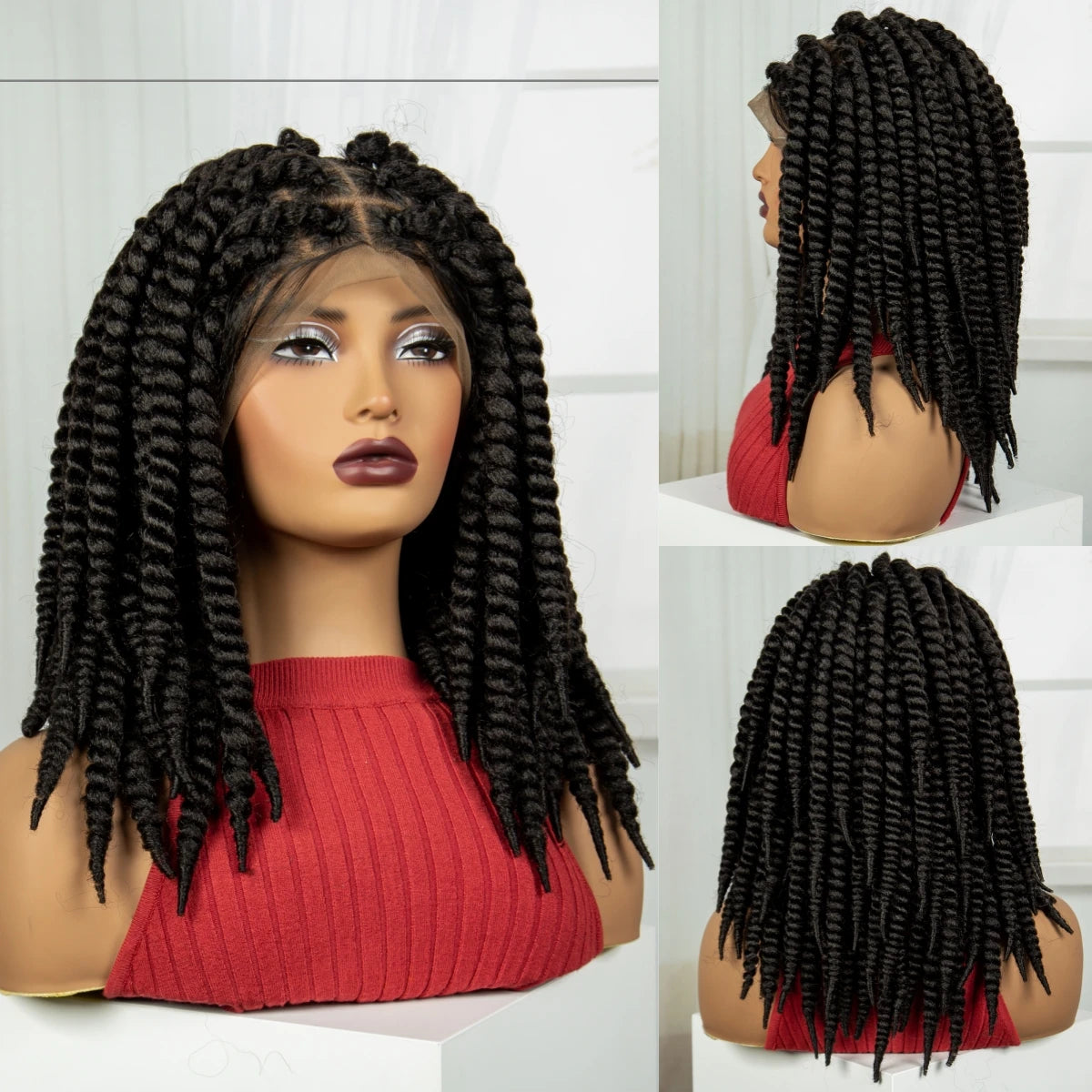 16" Twist Knotless Braids Wig | HD Full Lace | Baby Hair | Natural Look Luxegan