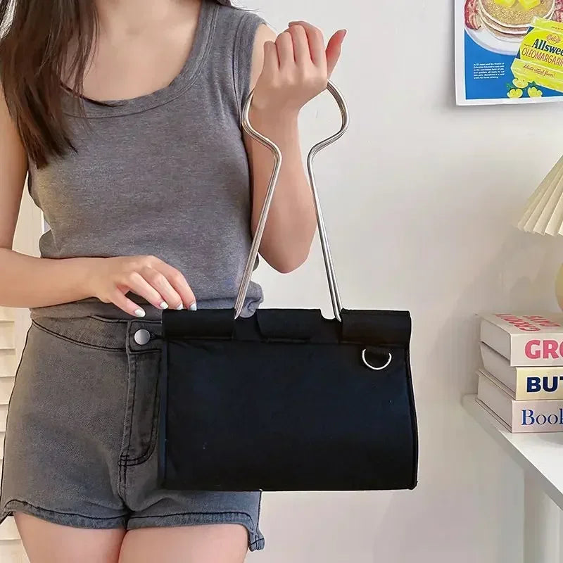 New Fashion Felt High-Capacity Shoulder Bag | Office Lady Women's Casual Handbag with Binder Clip Detail Luxegan