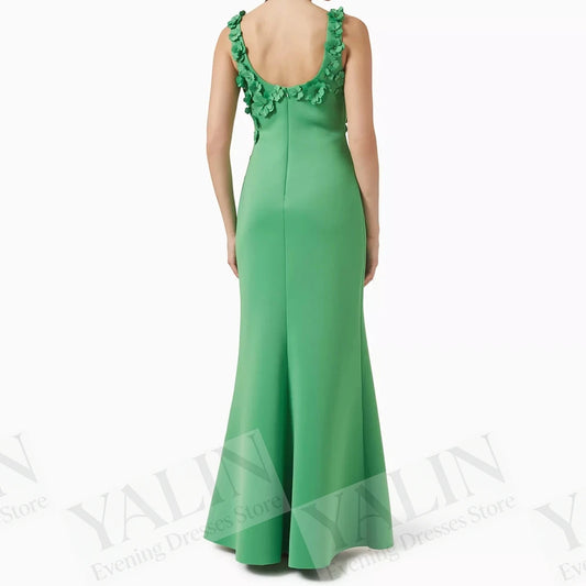 Floral A-Line Prom Dress | Square Neck Sleeveless Ankle-Length Evening Gown Luxegan