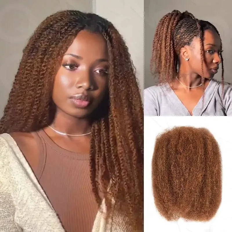 Brazilian Afro Kinky Bulk Human Hair for Braiding - Remy Hair Bundles (Natural Black)