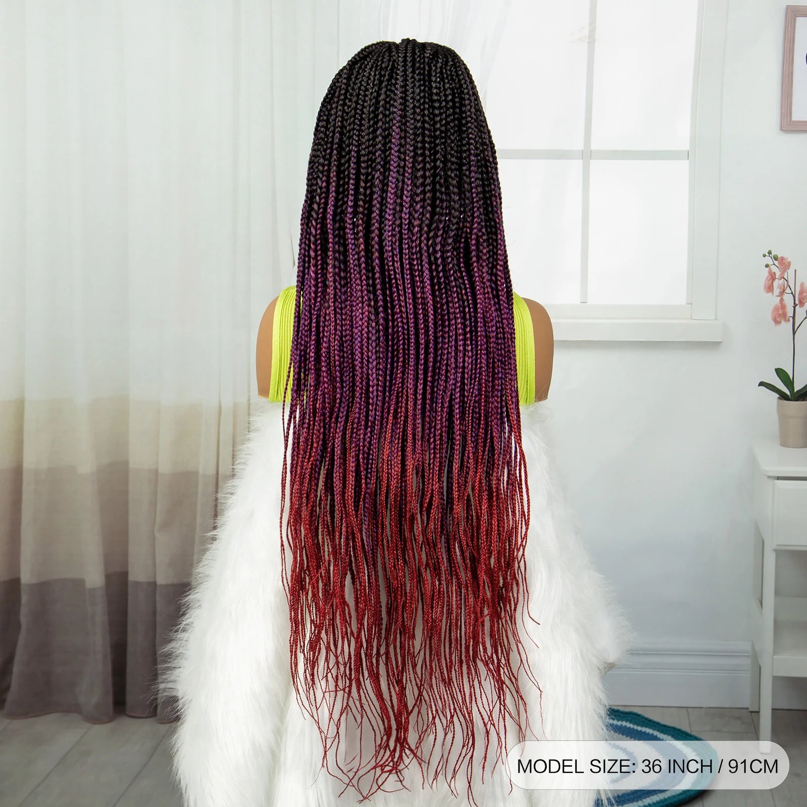 36" Burgundy Knotless Box Braids Wig | 9x6 Lace Front | Baby Hair Luxegan