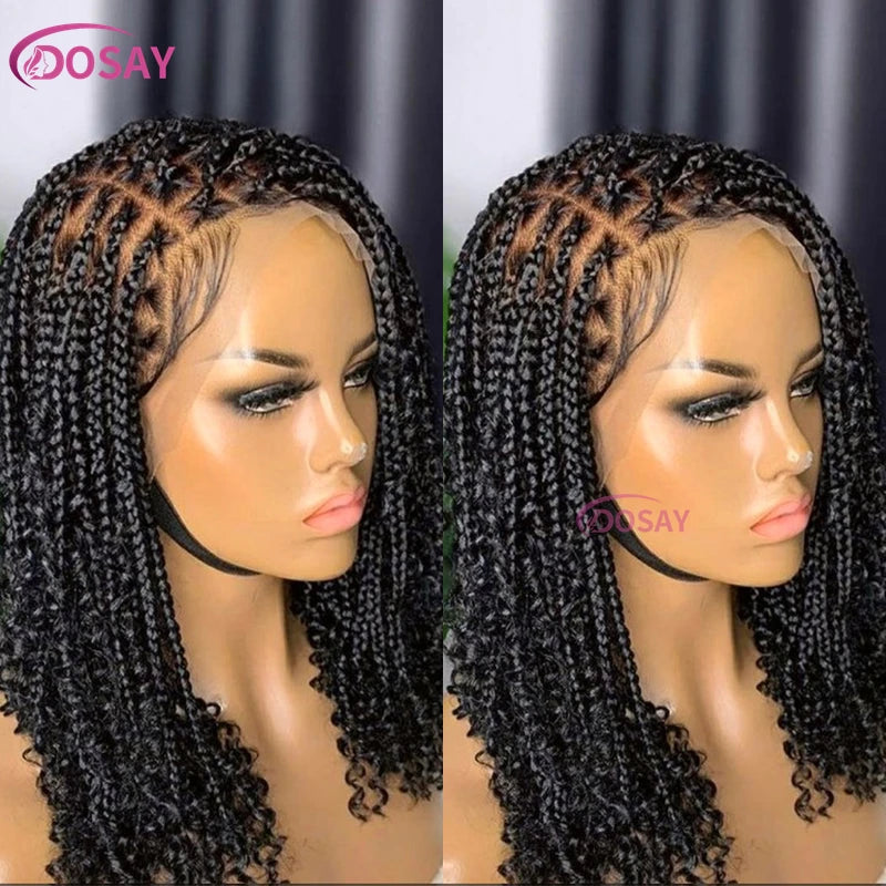 12" Curly Boho Braids Bob Wig | 360 Full Lace | Knotless Box Braids | Baby Hair Luxegan
