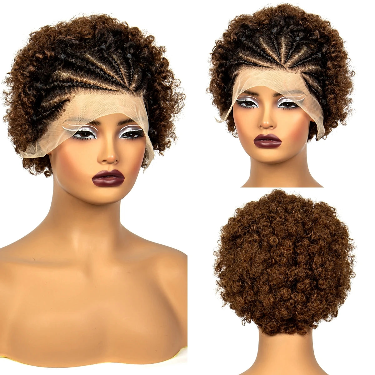 Burgundy Afro Curly Knotless Braids Bob Wig | 13x4 Lace Frontal Luxegan