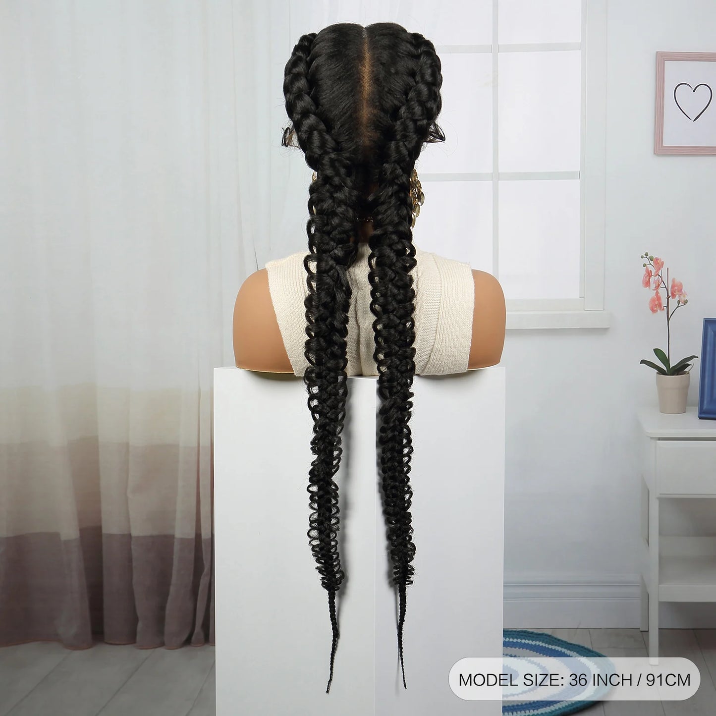 36" Burgundy Twist Cornrow Braids Wig | 99J | Lace Frontal | Baby Hair Luxegan