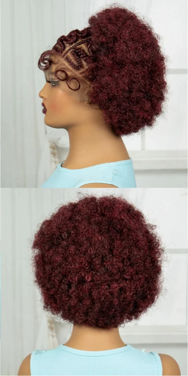 Burgundy Afro Curly Braids Bob Wig | 13x6 Lace Front | Baby Hair Luxegan