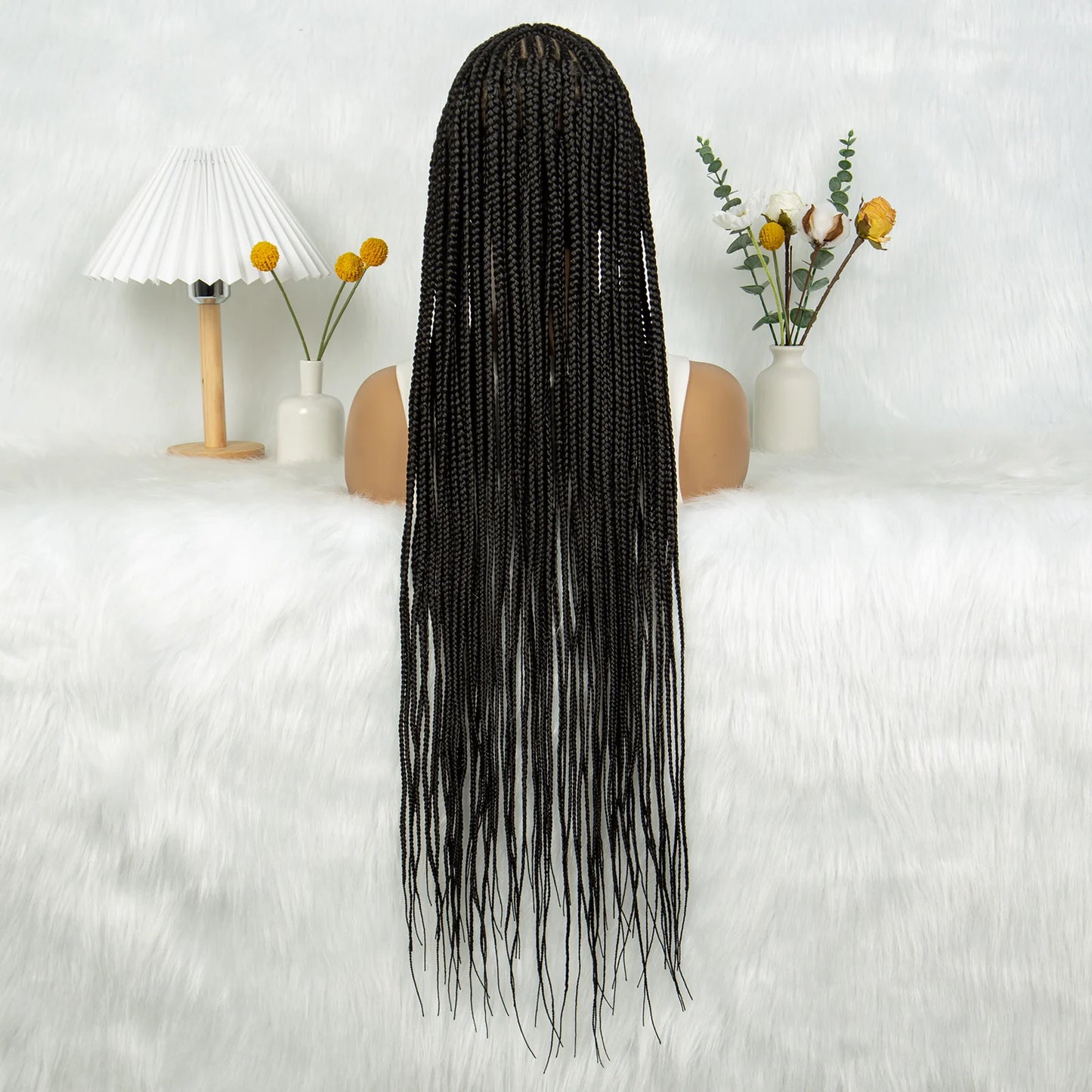 HD Transparent Full Lace Cornrow Knotless Box Braids Wig | Synthetic Goddess Braided Wig for Black Women Luxegan