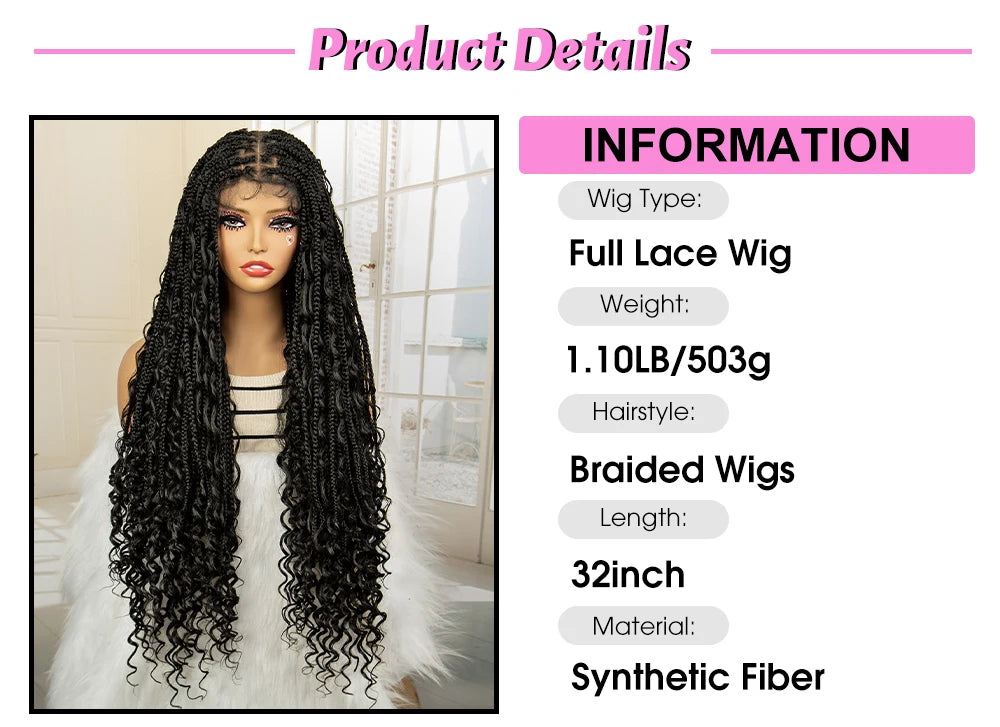 32 Inch Senegalese Twist Braided Wig - Knotless - Full Lace - Synthetic - with Baby Hair Luxegan