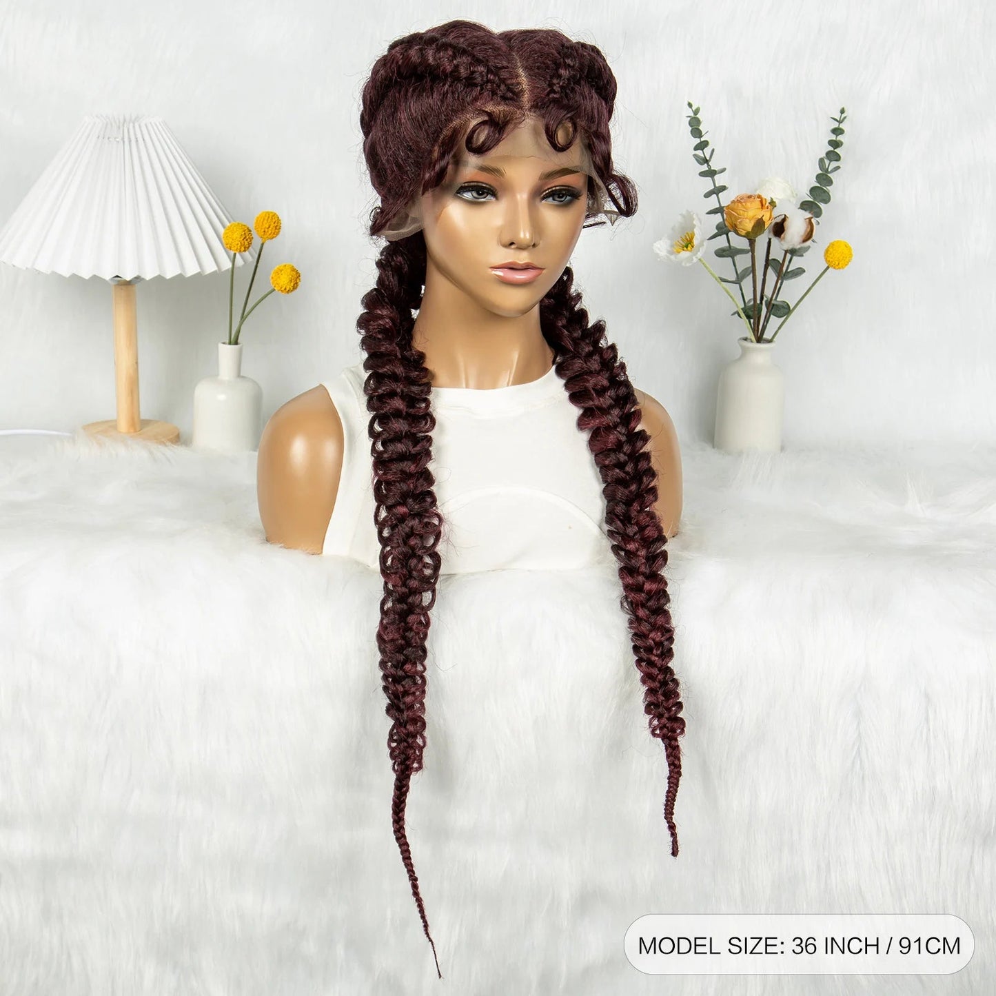 36" Twisted Braids Lace Front Wig | 13x1 | Senegalese Twist | Baby Hair | Handmade Synthetic Braids Luxegan
