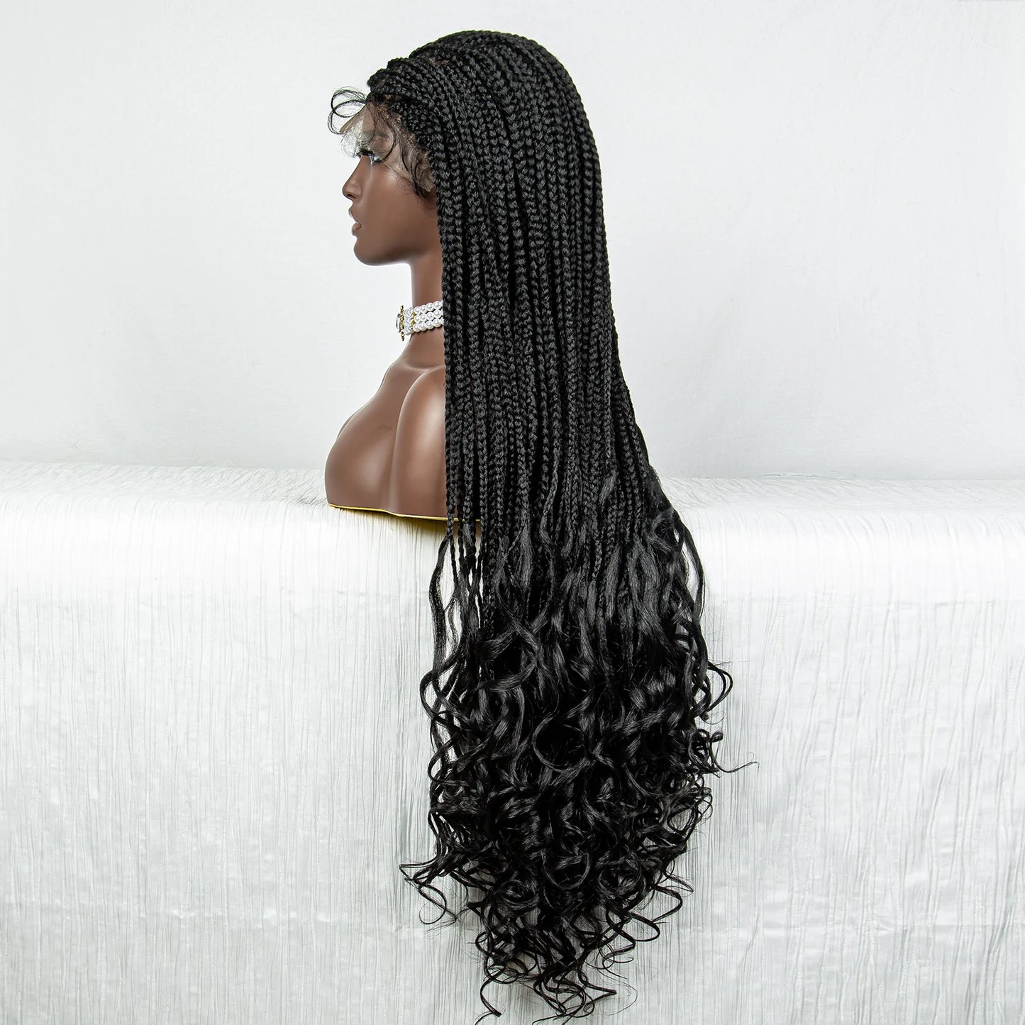 36" Water Wave Braided Wig | Lace Front | Baby Hair | Long Braids Luxegan