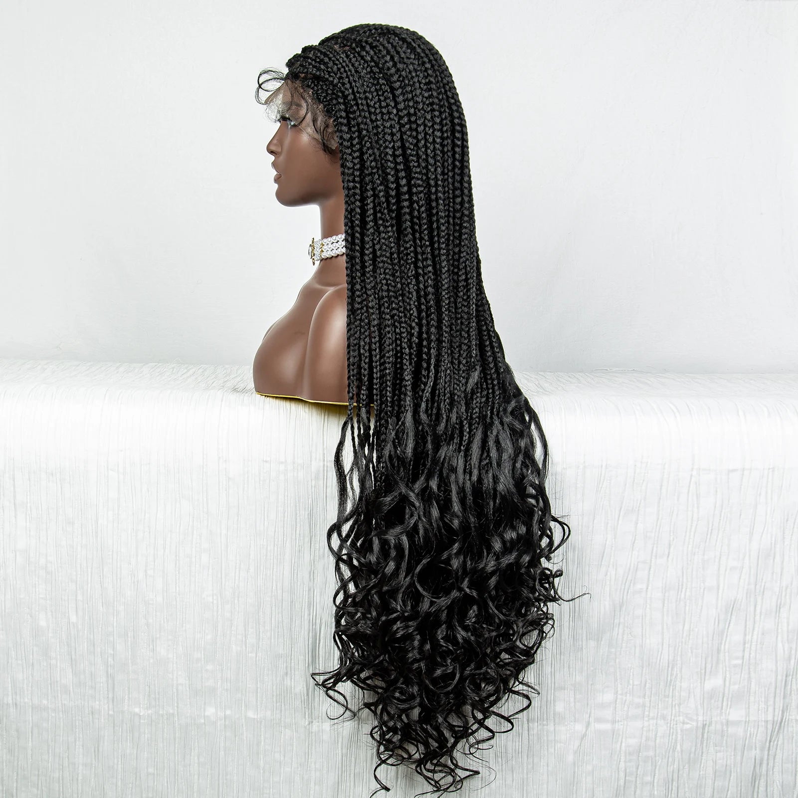 36" Water Wave Braided Wig | Lace Front | Baby Hair | Long Braids Luxegan